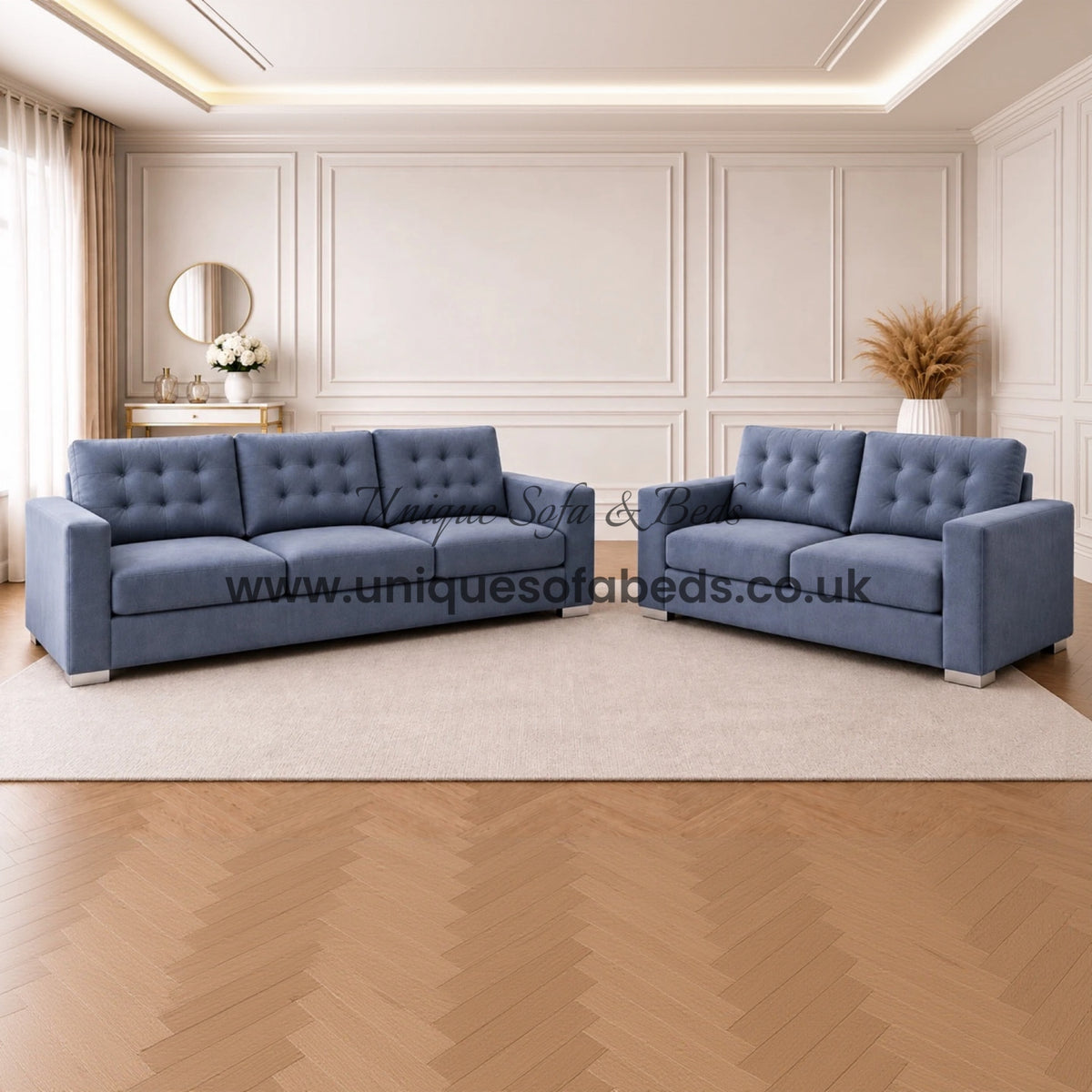 Midas 3+2 Sofa Set – Modern Fabric Sofas with Buttoned Back