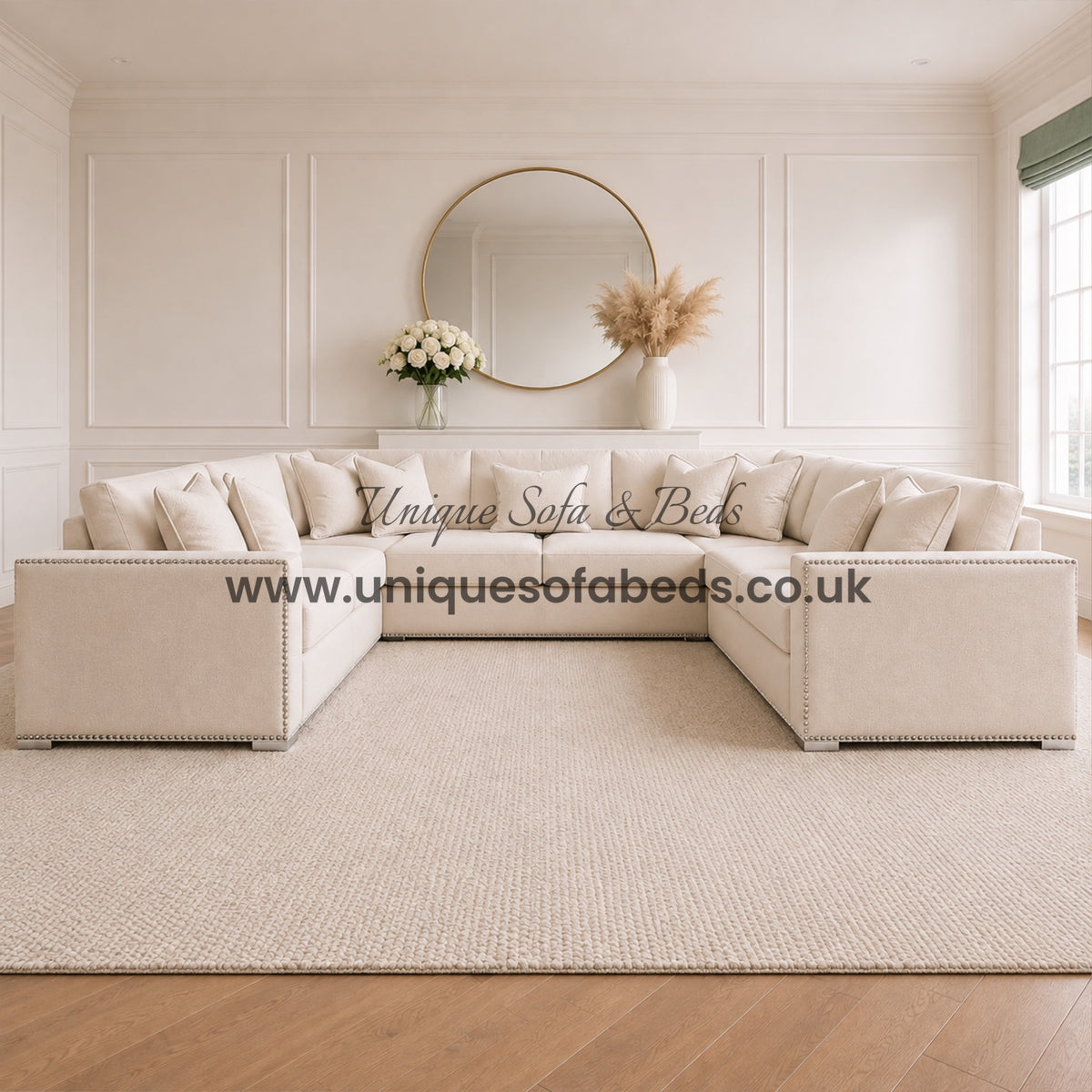Kiara 3+2+1 Sofa Set – Modern Black Stud Trim Sofa
