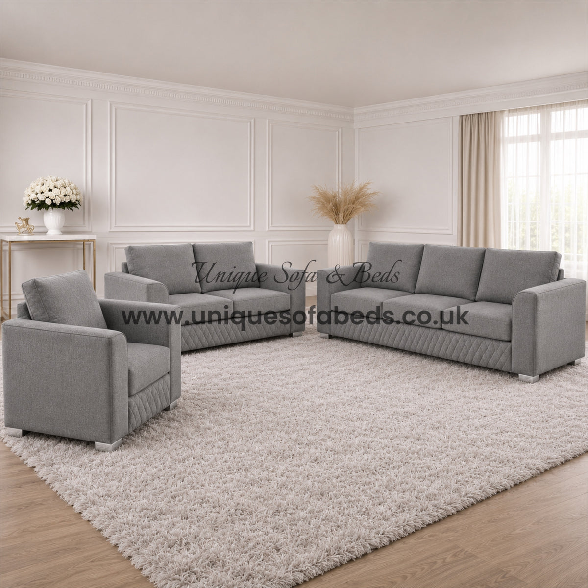 Victoria 3 + 2 Seater Sofa Set – Modern Quilted Velvet Sofa