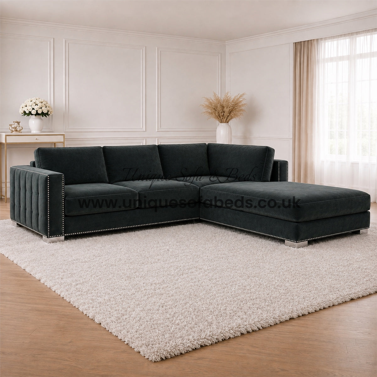 Tuxedo L Shape Chaise Sofa – Luxury Corner Sofa with Panelled Arms