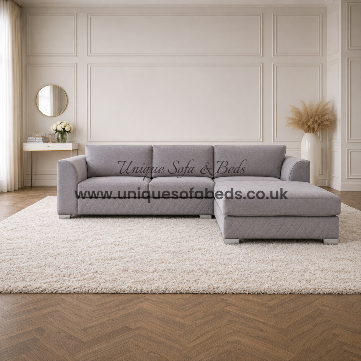 Victoria L Shape Chaise Sofa – Modern Quilted Velvet Sofa