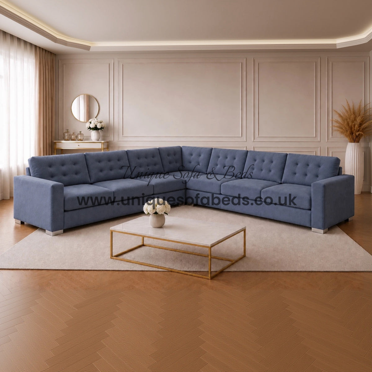 Midas Corner Sofa – Modern Fabric Corner Sofa with Buttoned Back