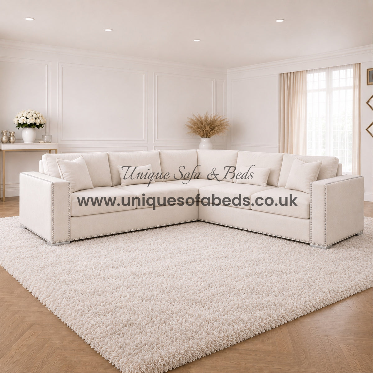 Kiara 3+2+1 Sofa Set – Modern Black Stud Trim Sofa