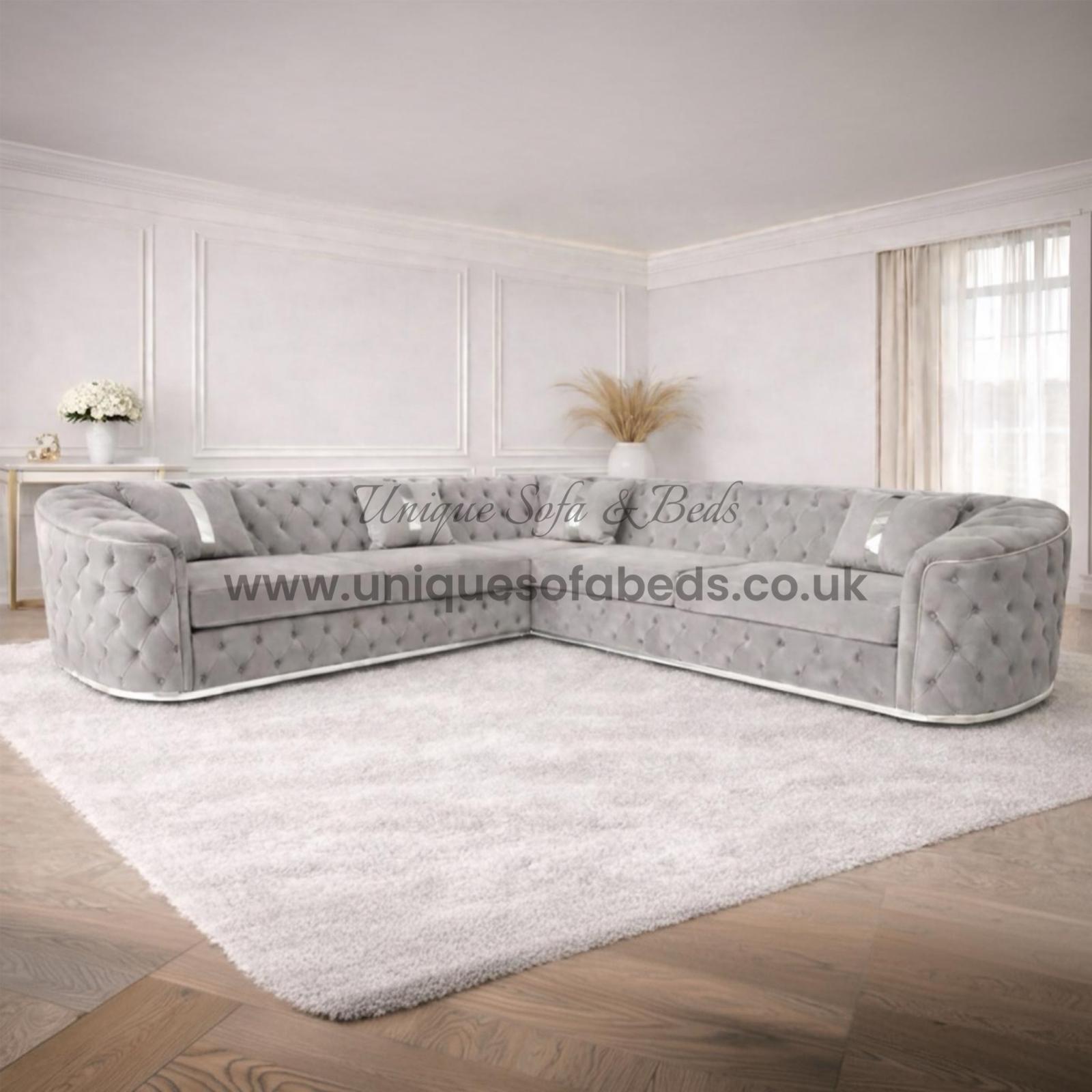 Khalifa Chesterfield Corner Sofa with Gold or Chrome Trim