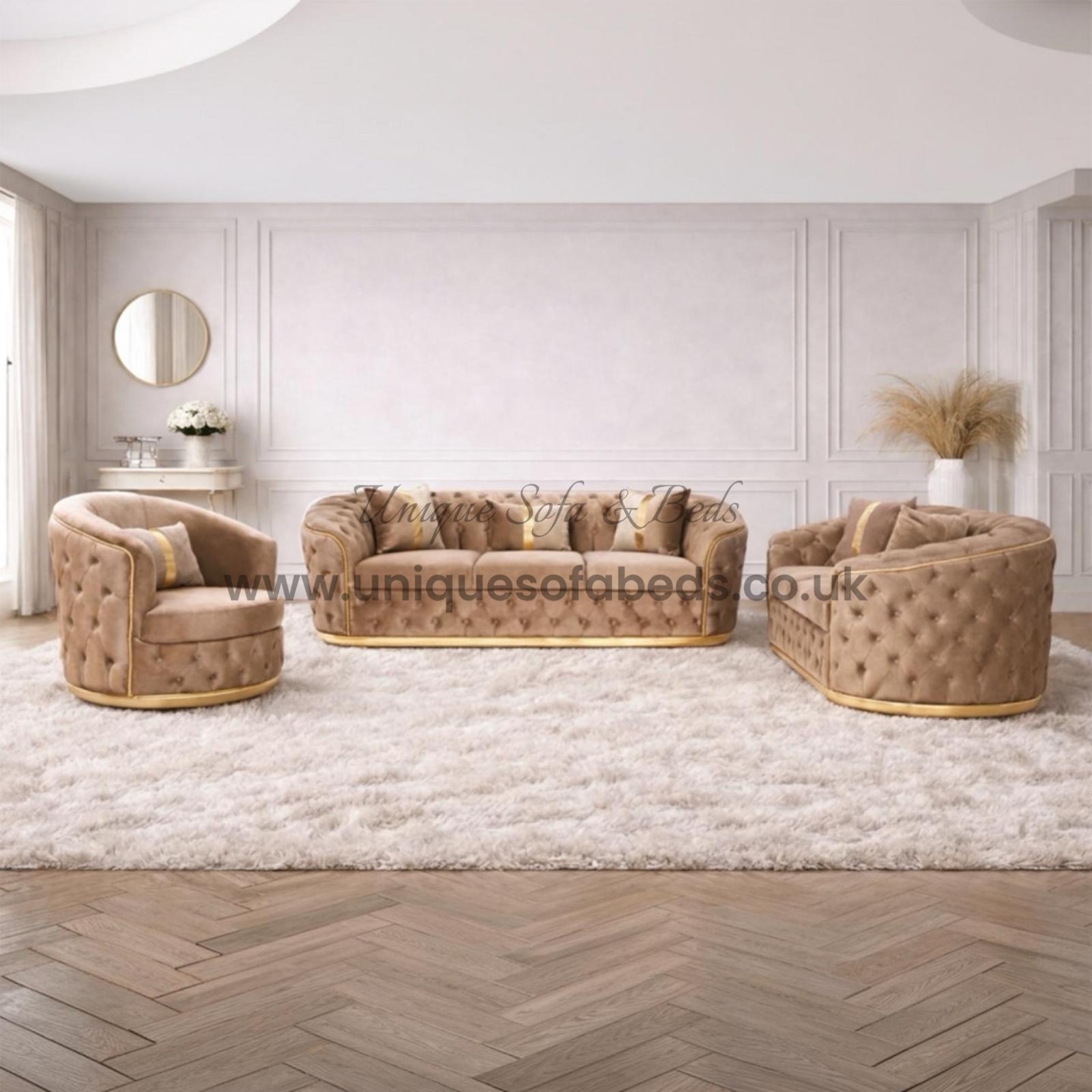 Khalifa 3 + 2 Chesterfield Sofa Set with Gold or Chrome Trim