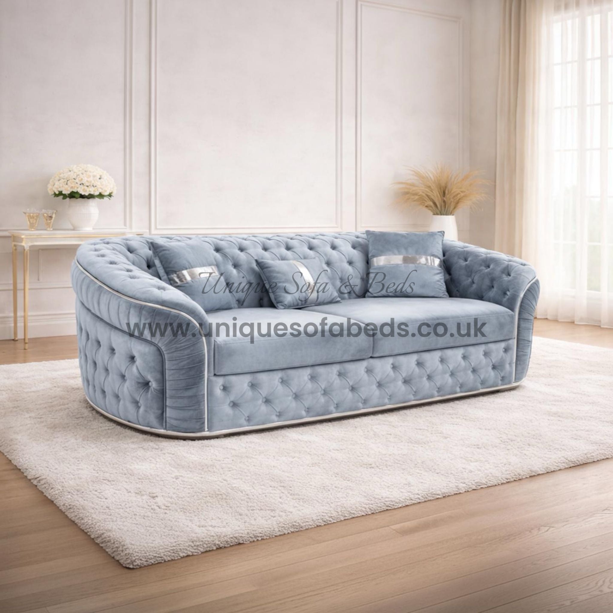 Ambassador 3 + 2 + 1 Chesterfield Sofa Set with Gold or Chrome Trim
