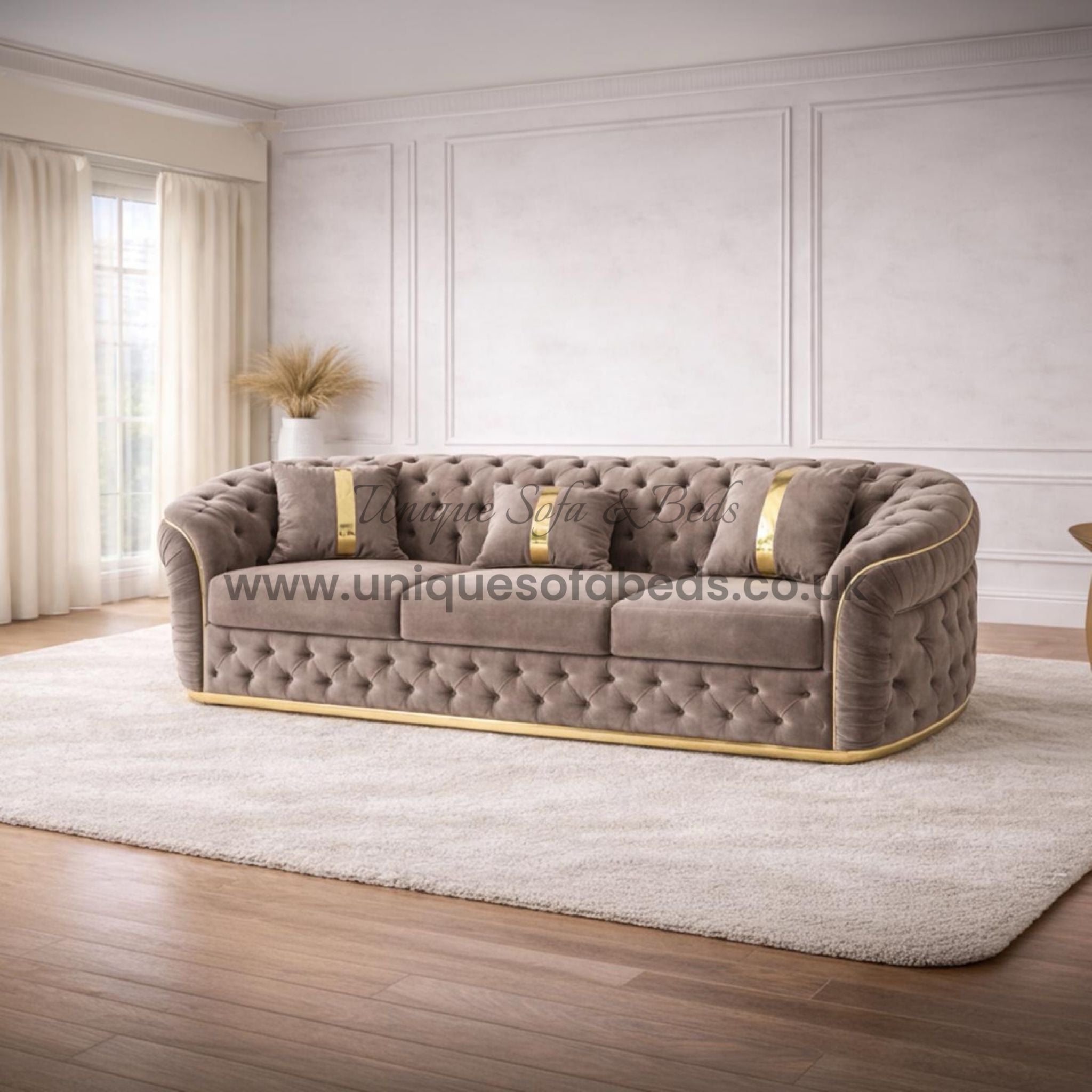 Ambassador 3 Seater Chesterfield Sofa with Gold or Chrome Trim