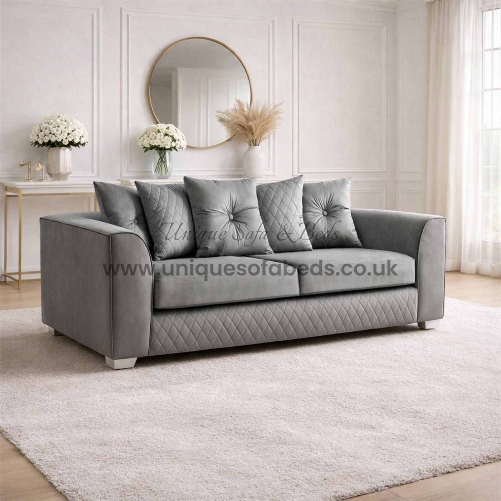 Victoria 3 + 2 + 1 Seater Sofa Set – Modern Quilted Velvet Sofa