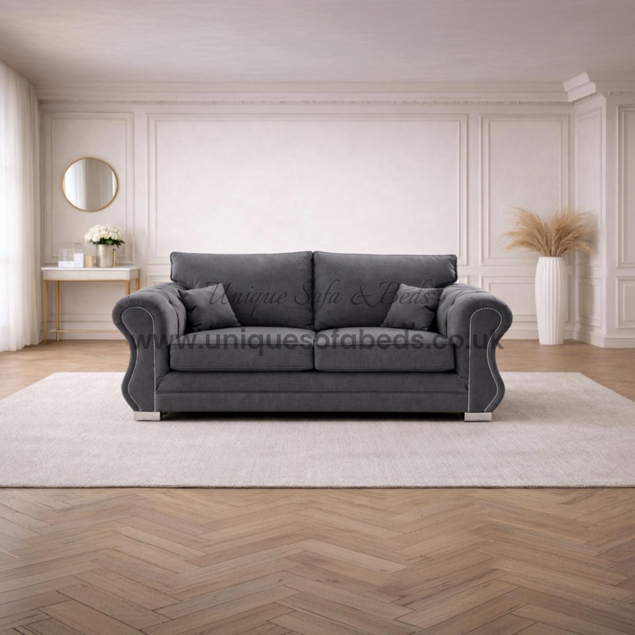 Falcon 2 Seater Sofa – Rolled Chesterfield Arm Fabric Sofa