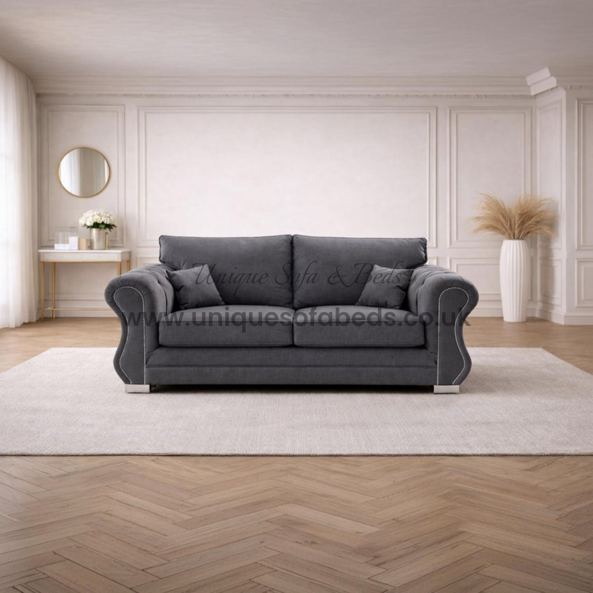 Falcon 3 + 2 + 1 Seater Sofa Set – Rolled Chesterfield Arm Fabric Sofa