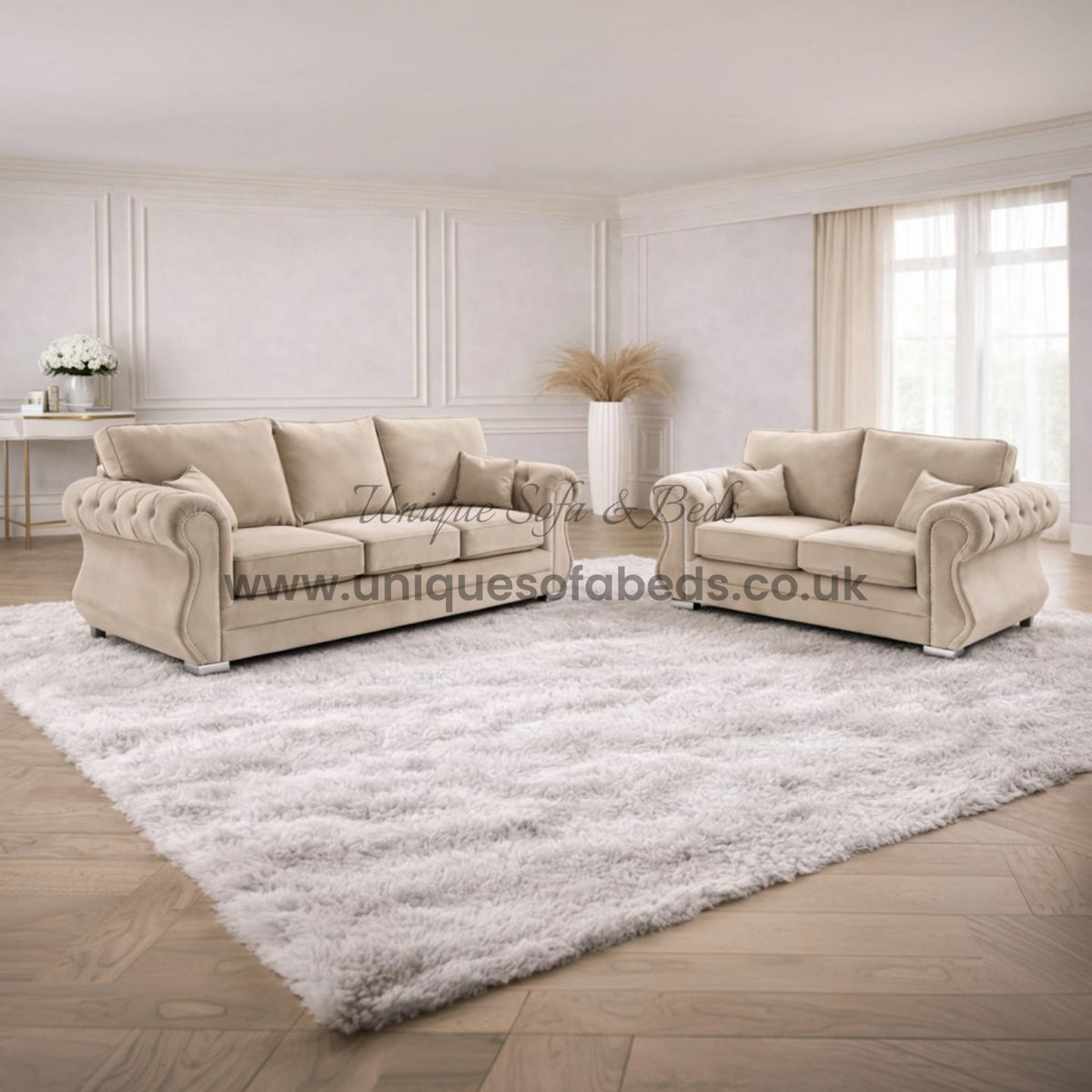Falcon U Shape Sofa – Rolled Chesterfield Arm Fabric Sofa