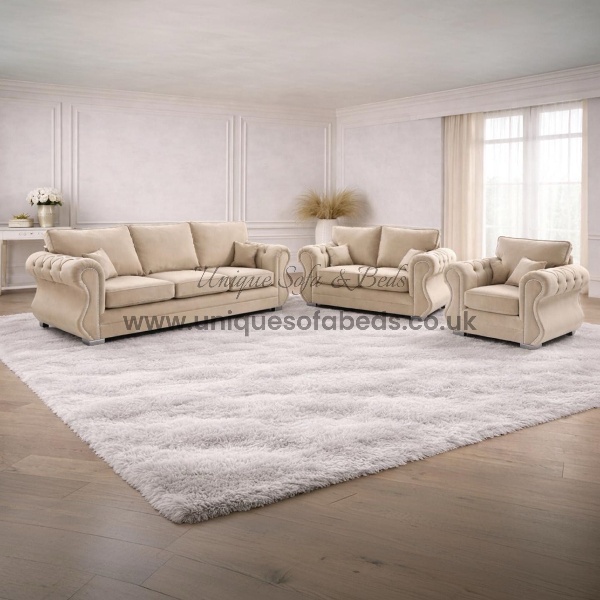 Falcon Corner Sofa – Rolled Chesterfield Arm Fabric Sofa