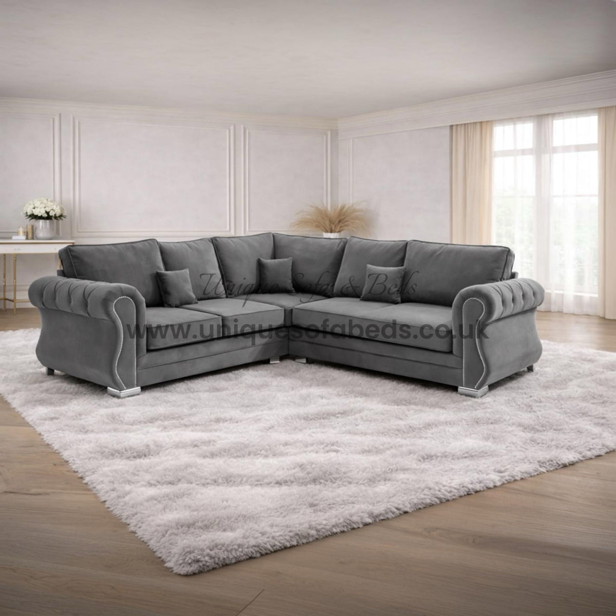 Falcon 3 + 2 + 1 Seater Sofa Set – Rolled Chesterfield Arm Fabric Sofa