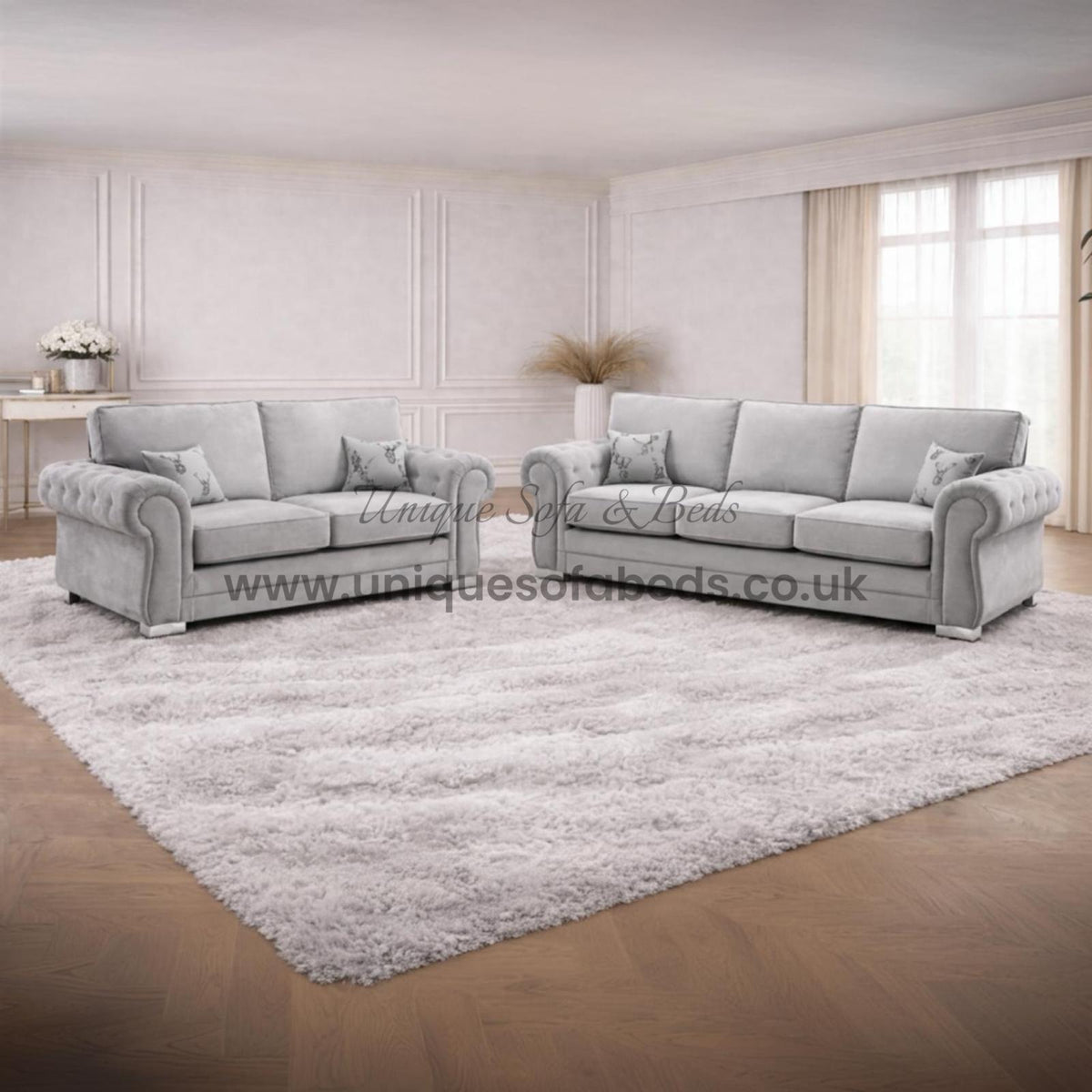 Verona 3 + 2 Seater Sofa Set – Rolled Arm Fabric Sofa