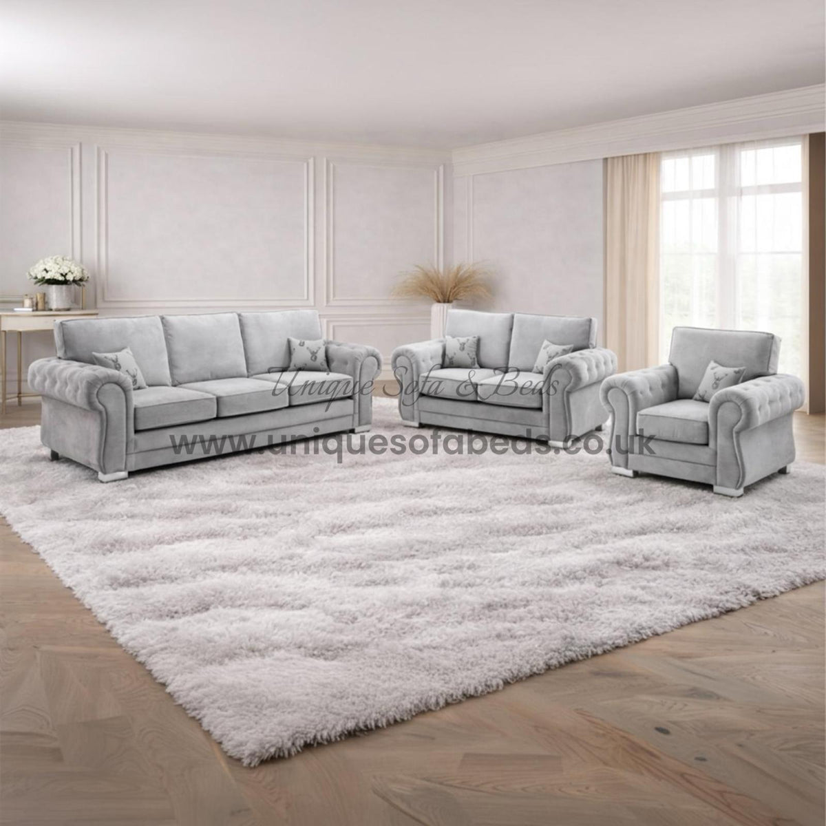 Verona 3 + 2 Seater Sofa Set – Rolled Arm Fabric Sofa