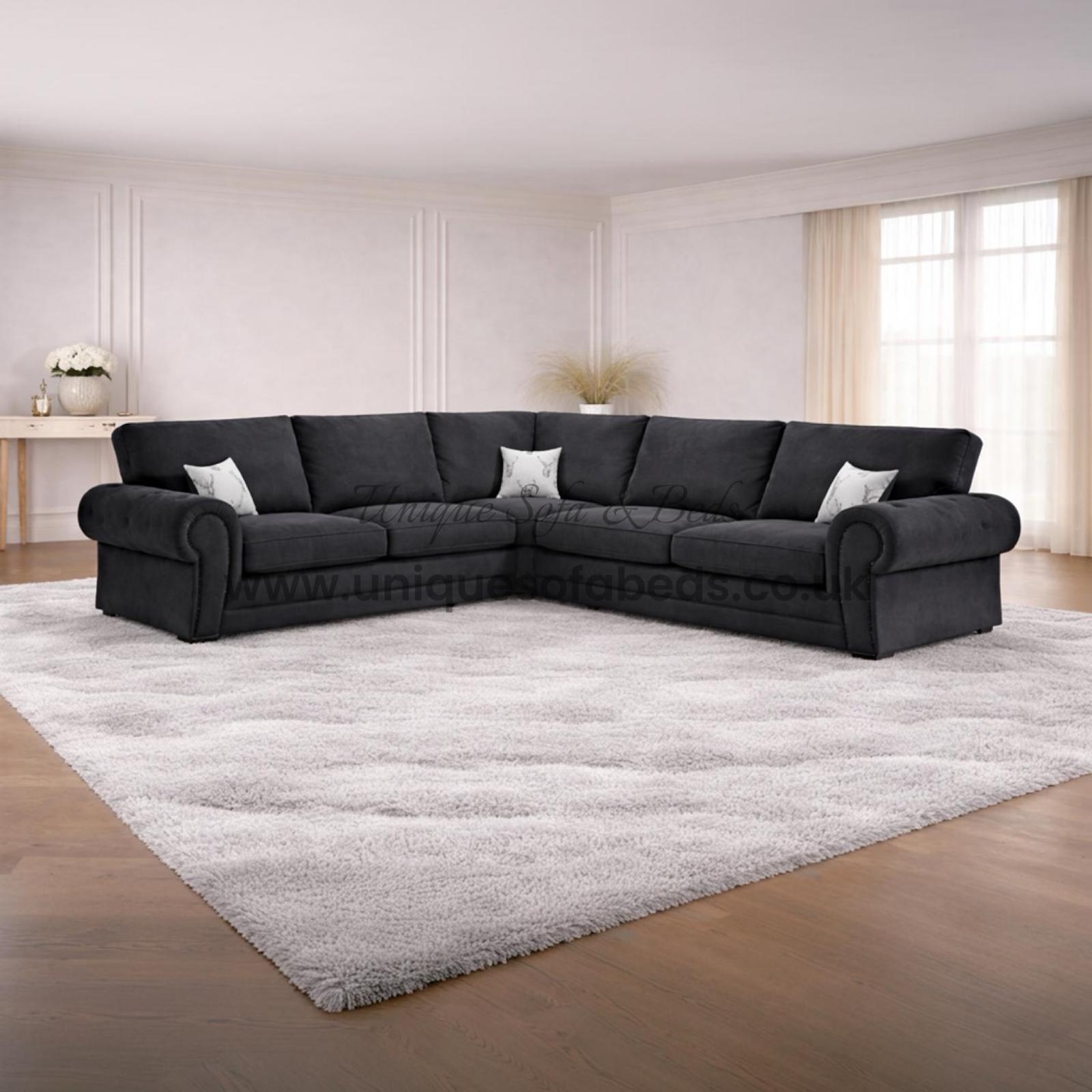 Verona Corner Sofa – Fabric Corner Couch with Rolled Arms