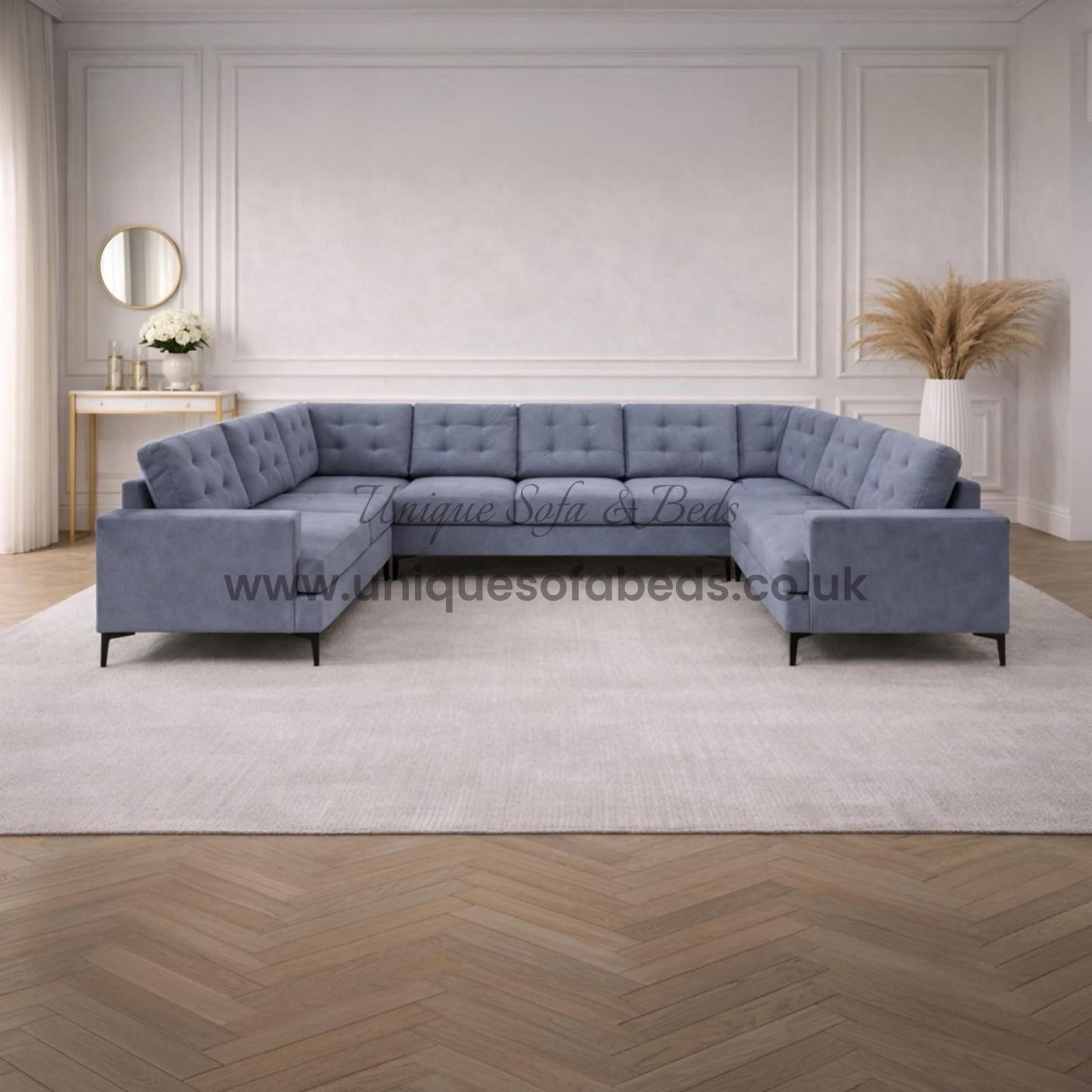 Midas U Shape Sofa – Modern Fabric Sofa with Buttoned Back