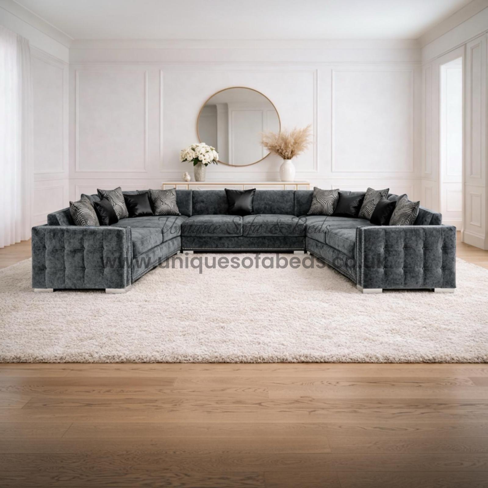 Tuxedo U Shape Sofa – Luxury Fabric Sofa with Panelled Arms