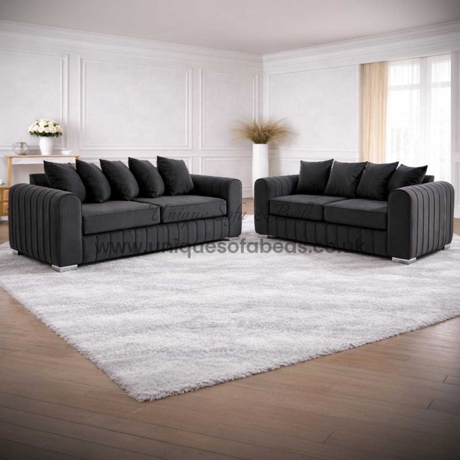Lilly 3 + 2 Seater Sofa Set – Modern Lined Fabric Sofa Set