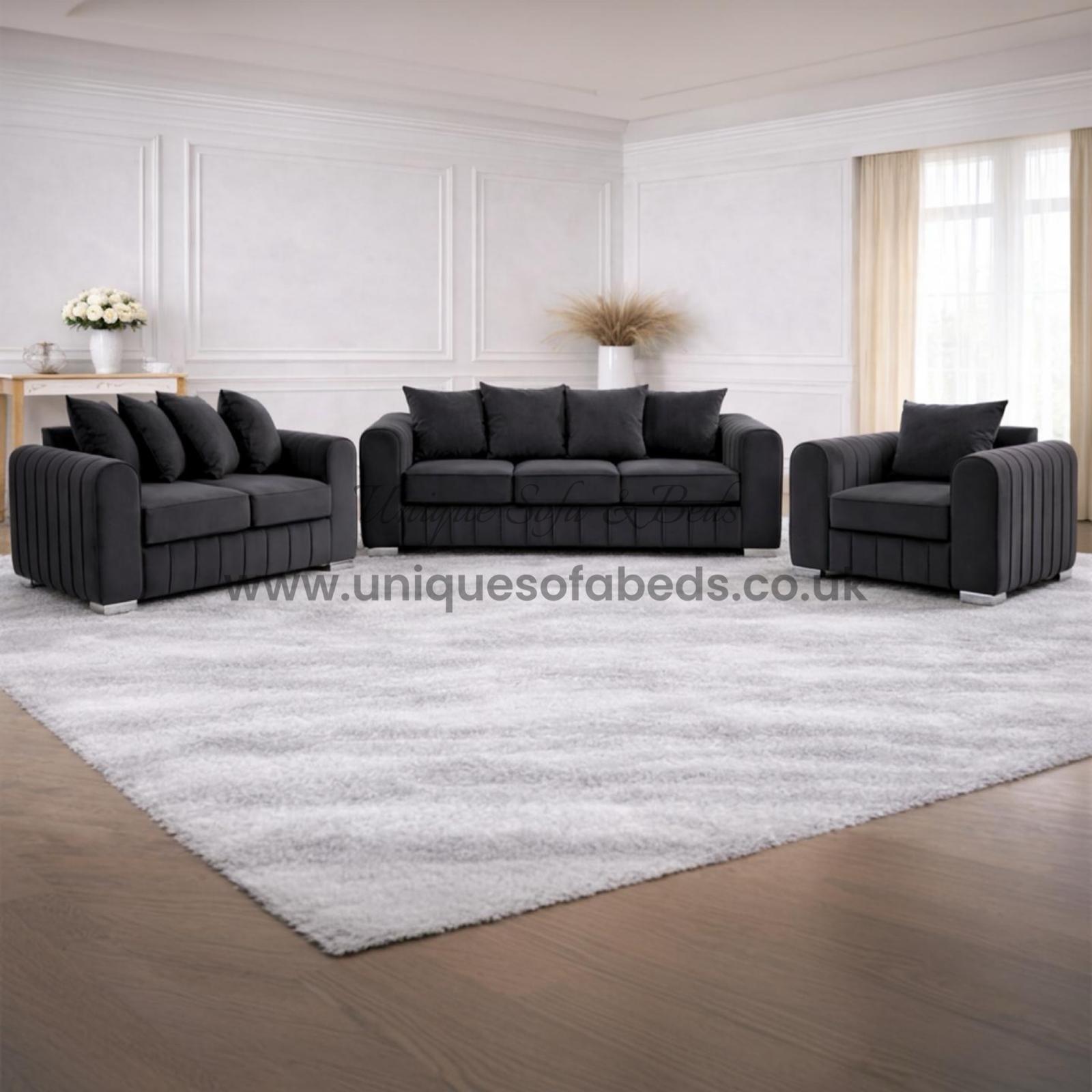 Lilly 3 + 2 Seater Sofa Set – Modern Lined Fabric Sofa Set