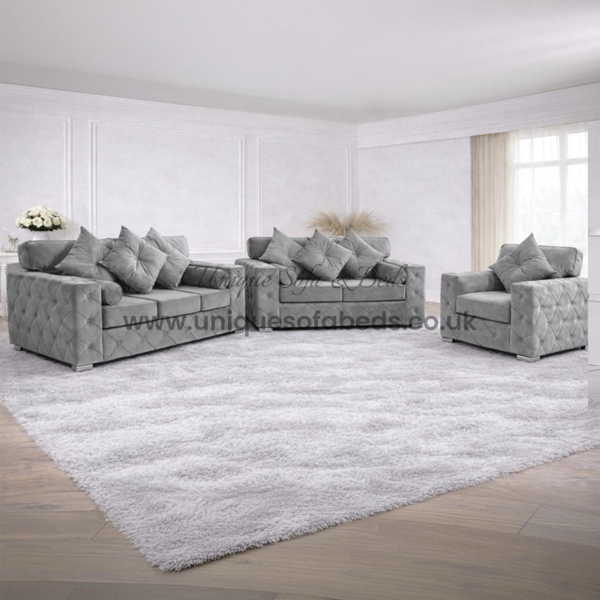 Milton Modern Chesterfield 3+2 Sofa Set – Plush Buttoned Velvet Sofas