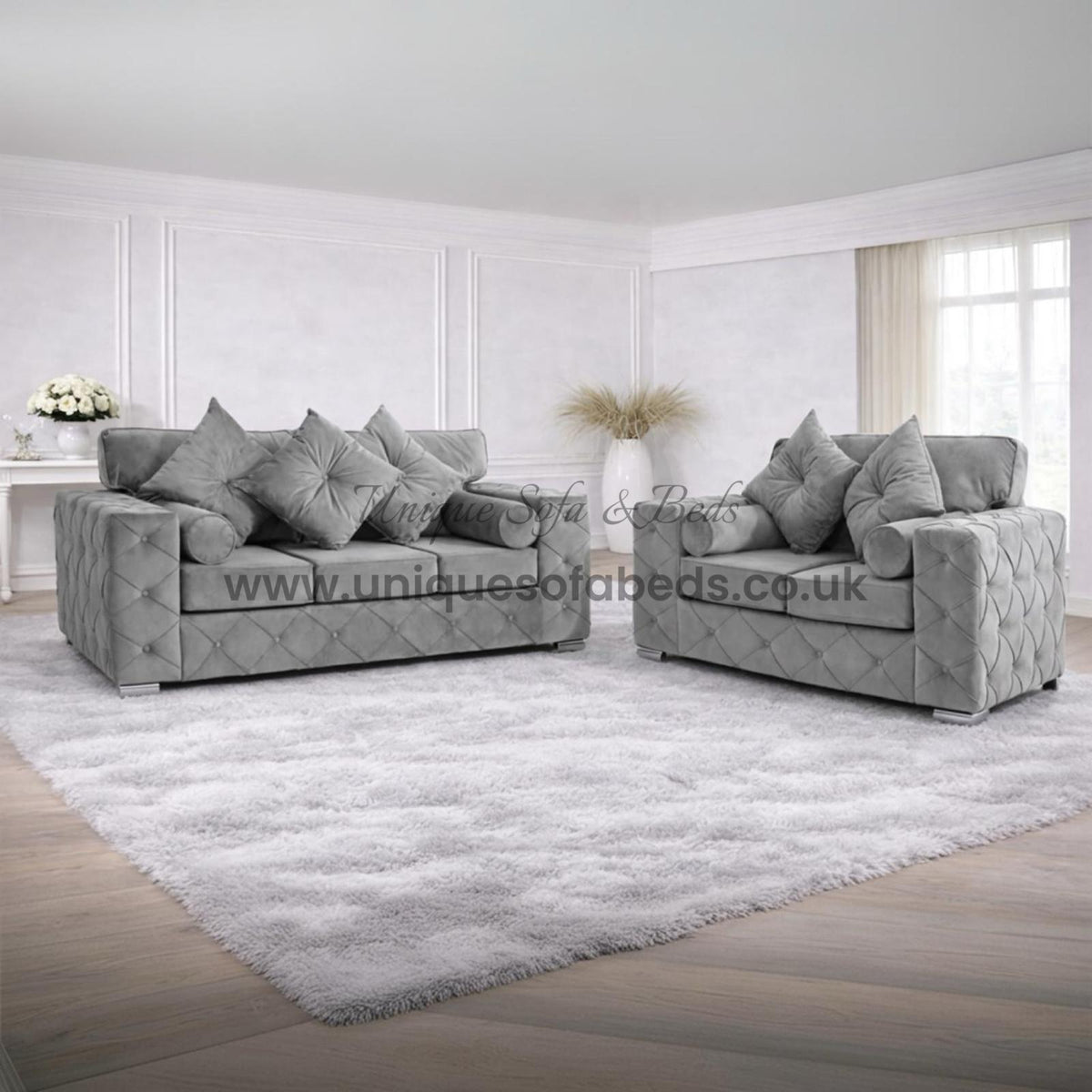 Milton Modern Chesterfield 3+2 Sofa Set – Plush Buttoned Velvet Sofas