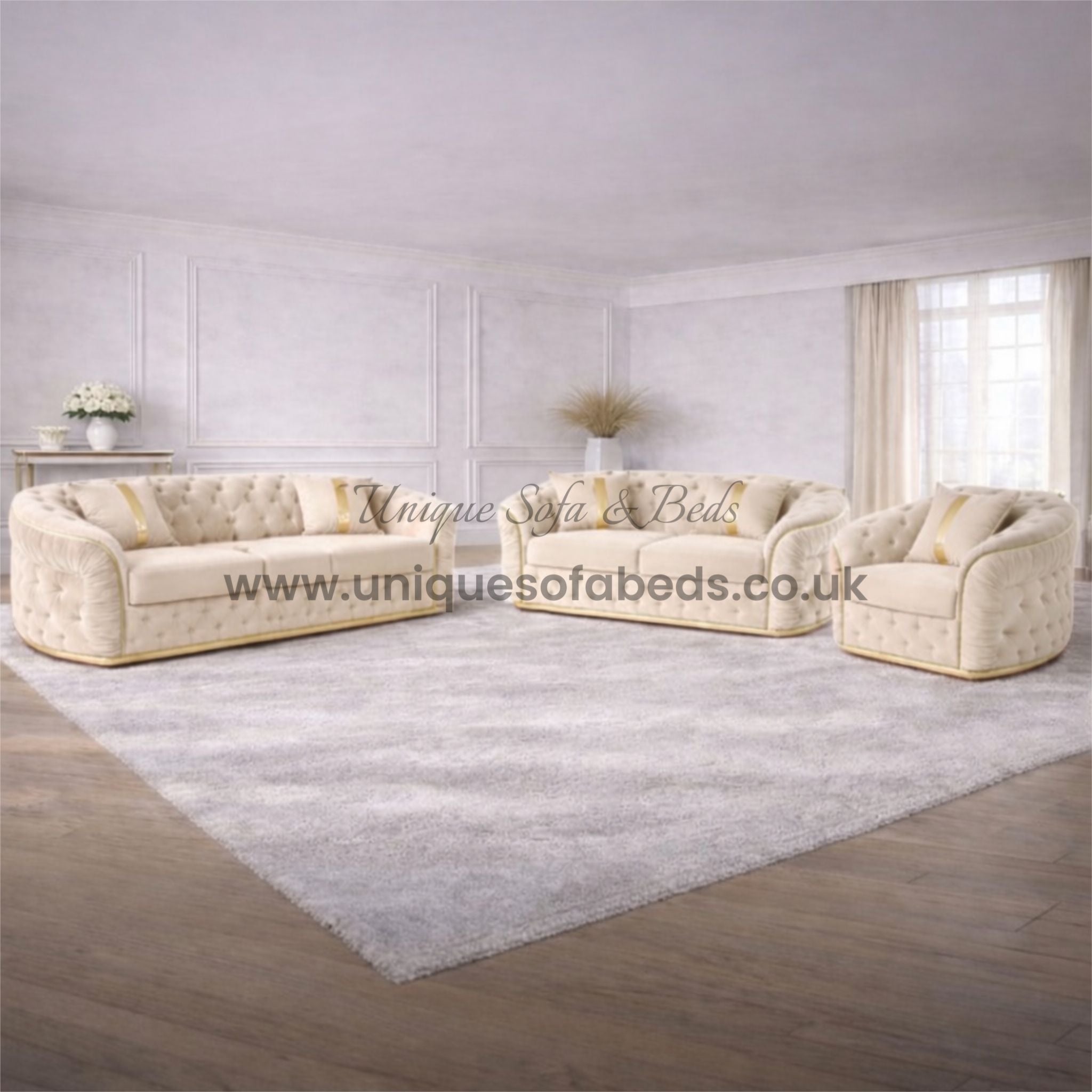 Ambassador U Shape Chesterfield Sofa with Gold or Chrome Trim