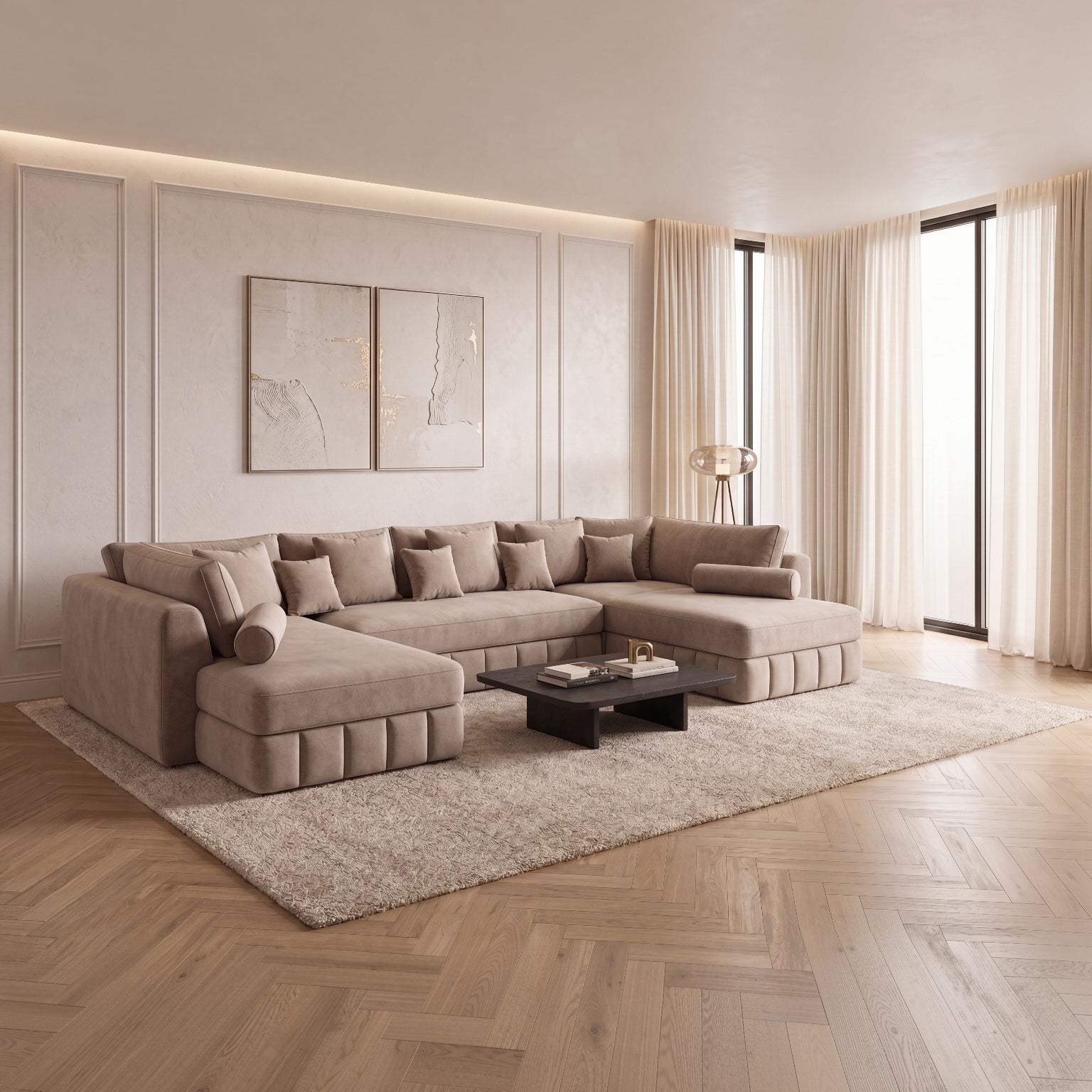 Lilly U Shape Chaise Sofa – Luxury Deep Seat U Shape Sofa with Channel Detailing