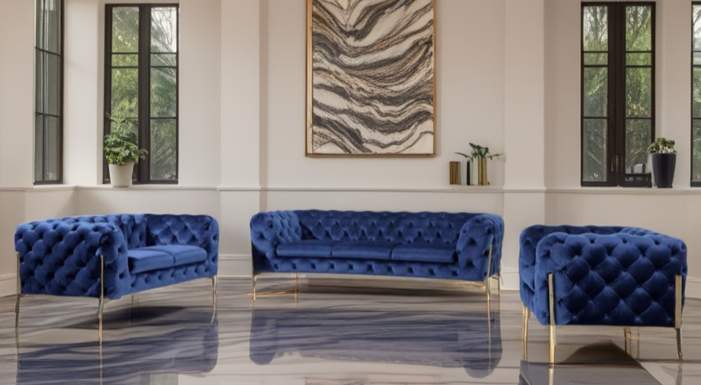 Jaguar Chesterfield Luxe Velvet 2+3 Seater Sofa set + Armchair