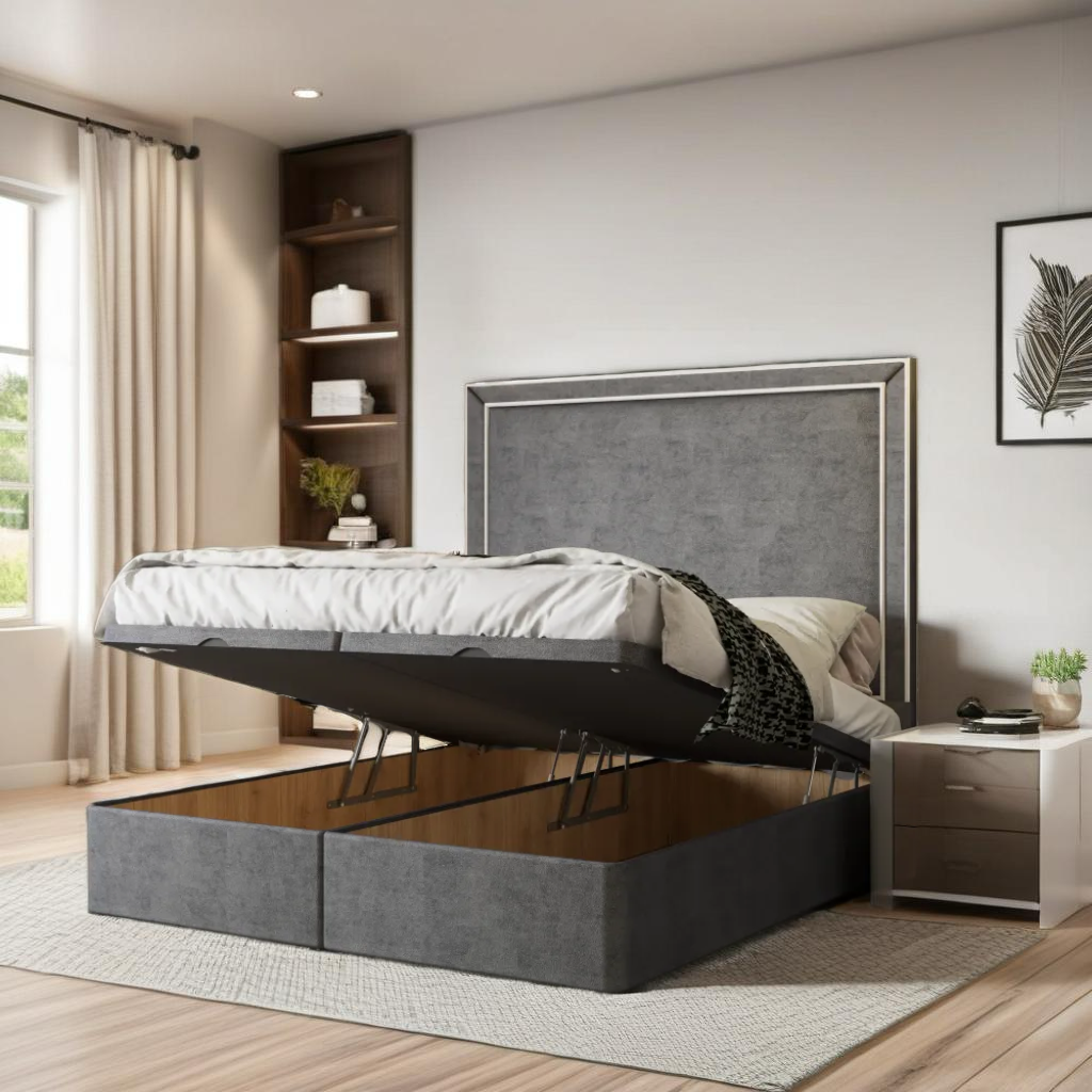 Piping Divan bed frame with ottoman storage option available