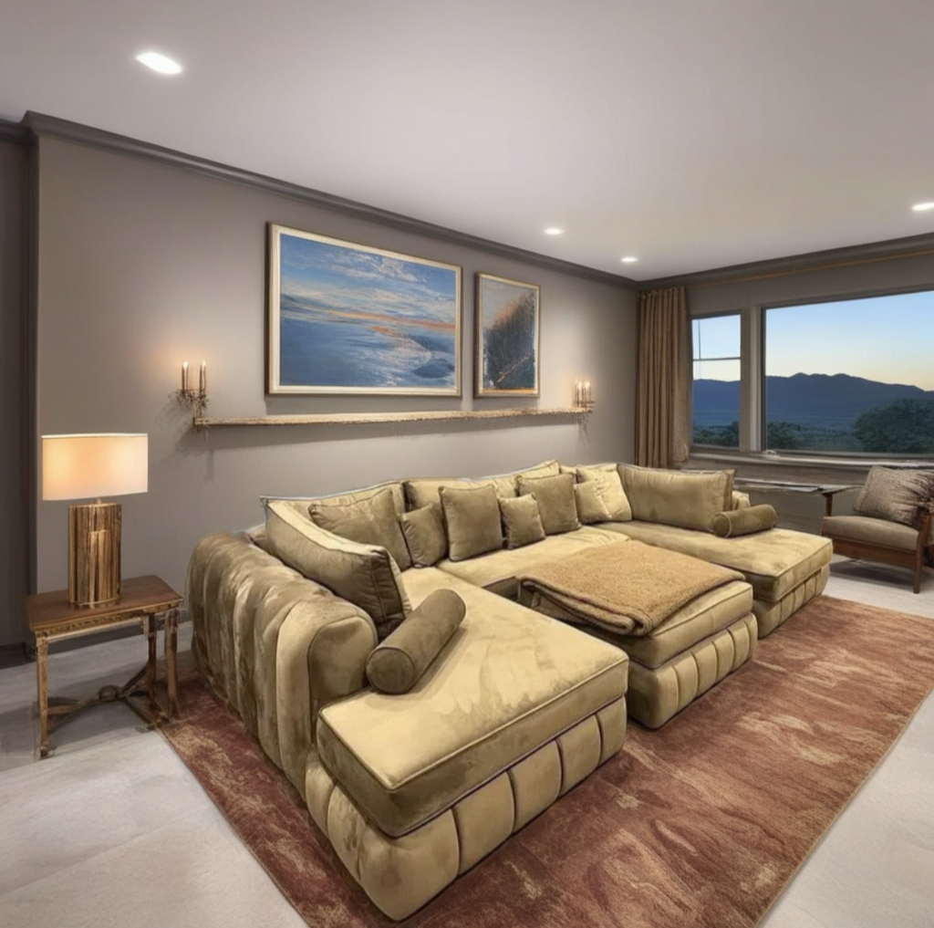 Oxford U Shape Chaise Luxe Velvet Sofa with sectional footstool