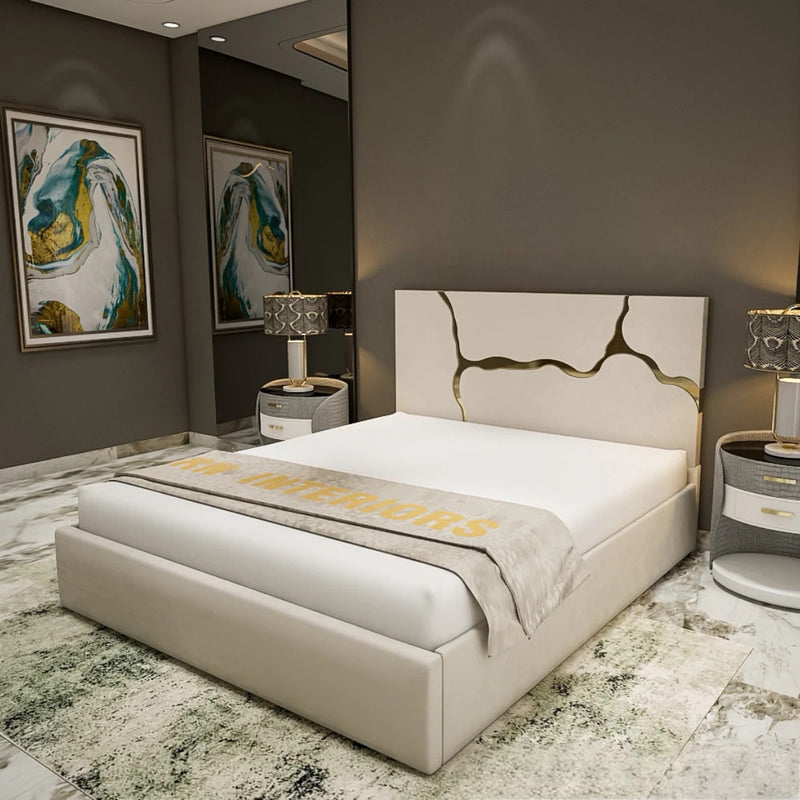 Cremio Strips Luxe Velvet Bed Frame with Storage option available
