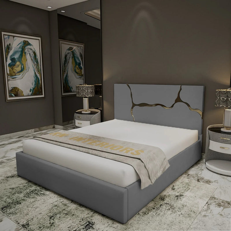 Cremio Strips Luxe Velvet Bed Frame with Storage option available