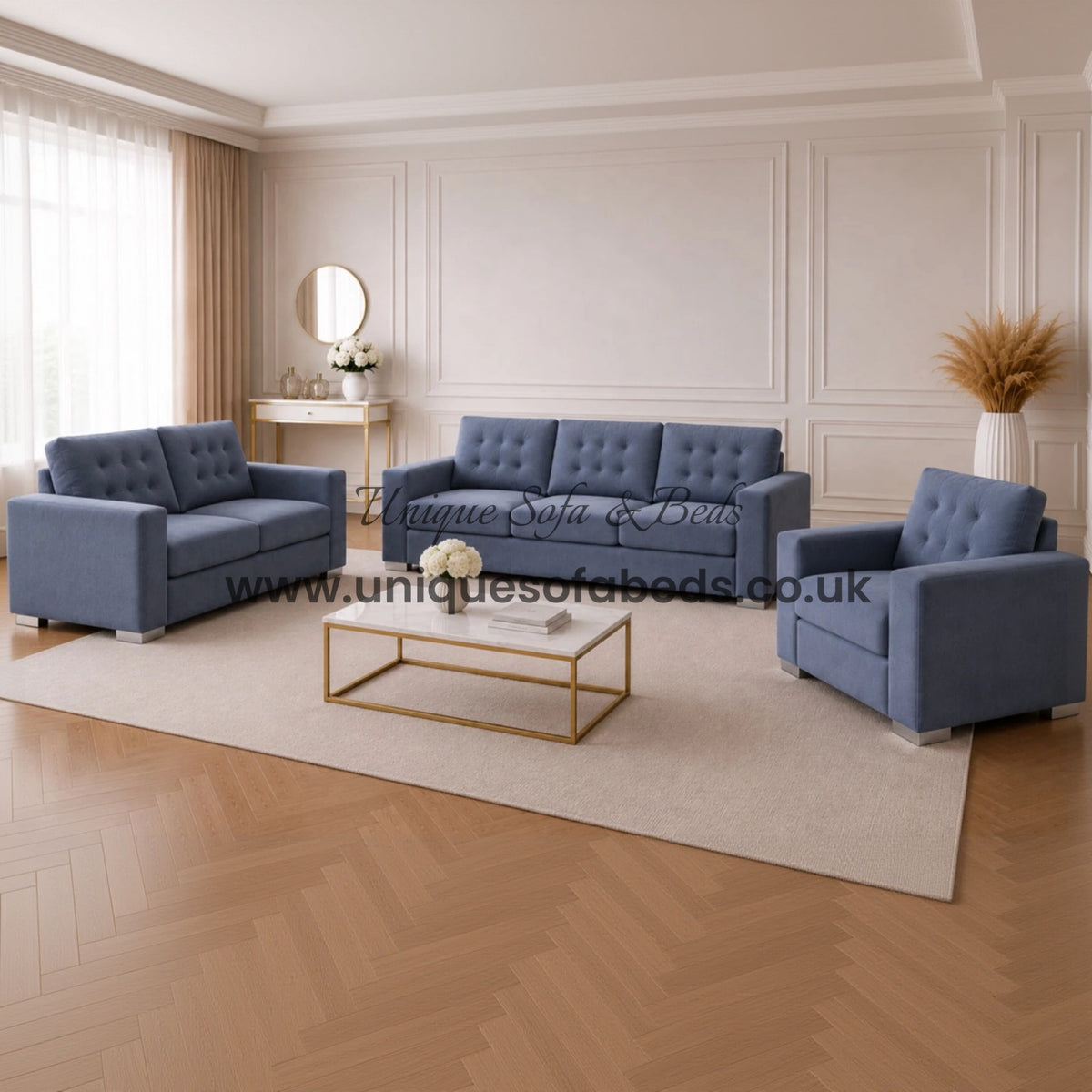 Midas 3+2 Sofa Set – Modern Fabric Sofas with Buttoned Back