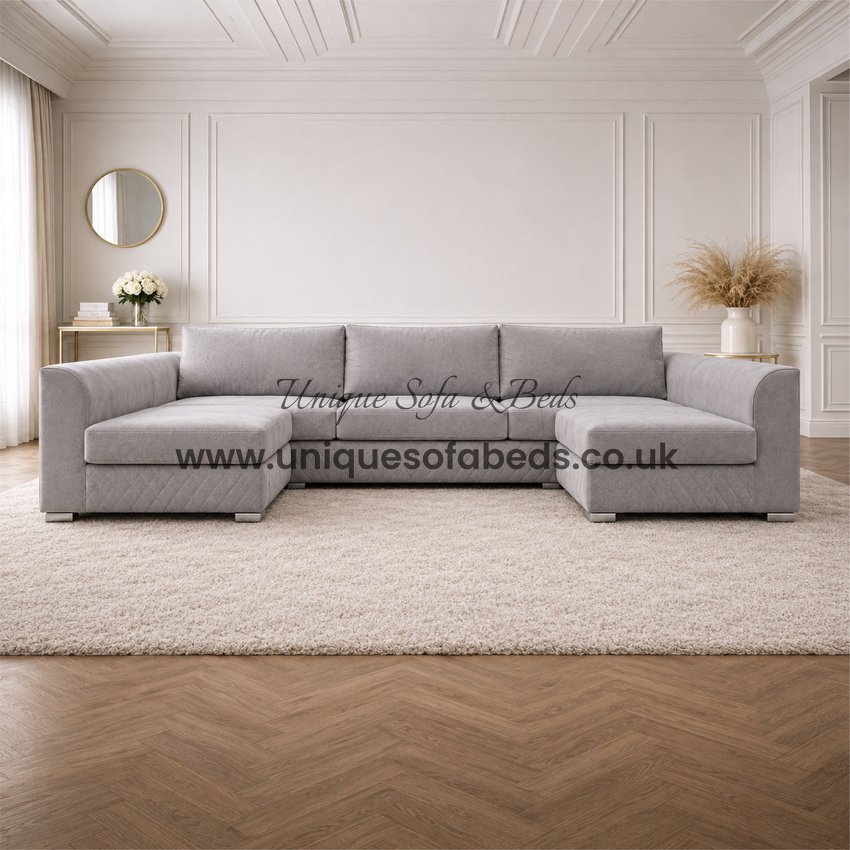 Victoria U Shape Sofa – Modern Quilted Velvet Sofa