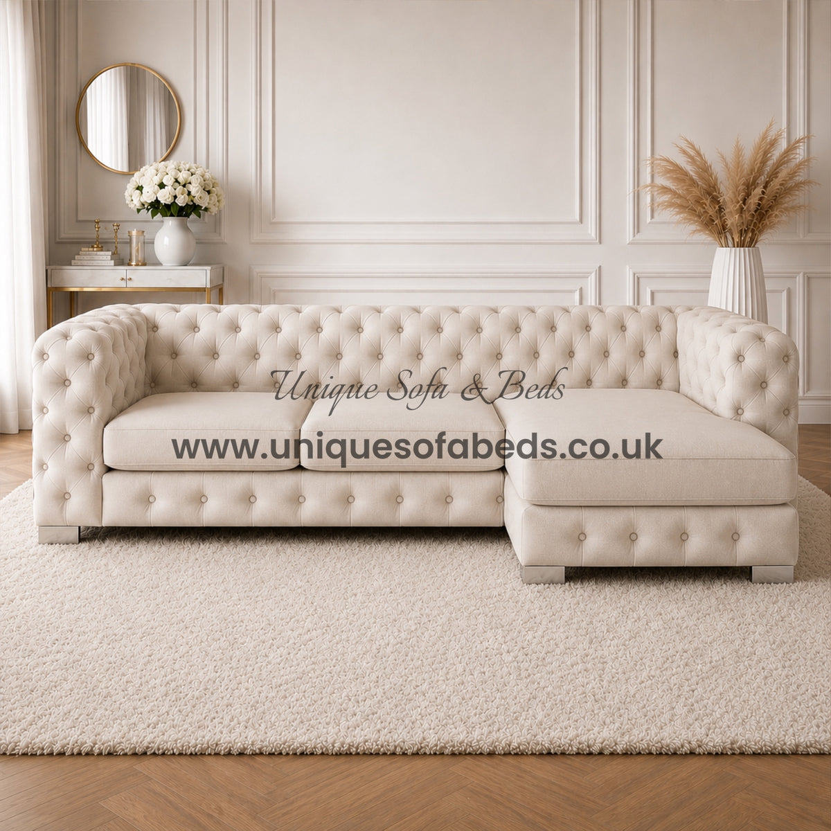 Jaguar Luxurious Chesterfield L Shape Chaise Sofa – Luxury Buttoned Velvet Sofa