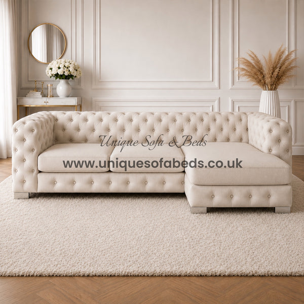 Jaguar Luxurious Chesterfield L Shape Chaise Sofa – Luxury Buttoned Velvet Sofa