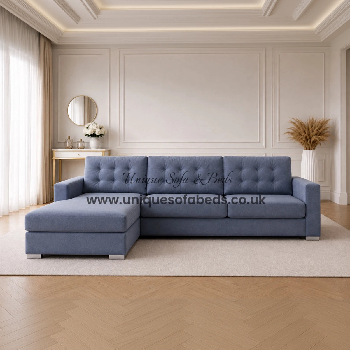 Midas L Shape Chaise Sofa – Modern Fabric Sofa with Buttoned Back