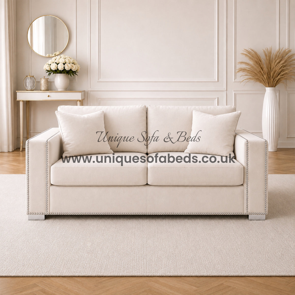 Kiara 2 Seater Sofa – Modern Black Stud Trim Luxury Sofa