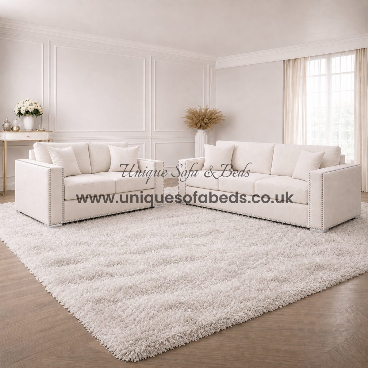 Kiara L Shape Chaise Sofa – Modern Black Stud Trim Sofa