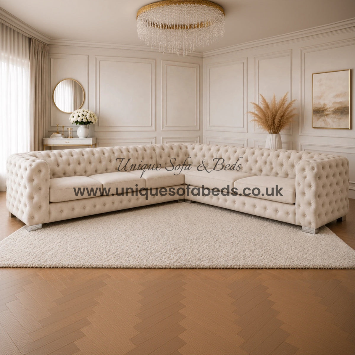 Jaguar Luxurious Chesterfield Corner Sofa – Luxury Buttoned Velvet Sofa