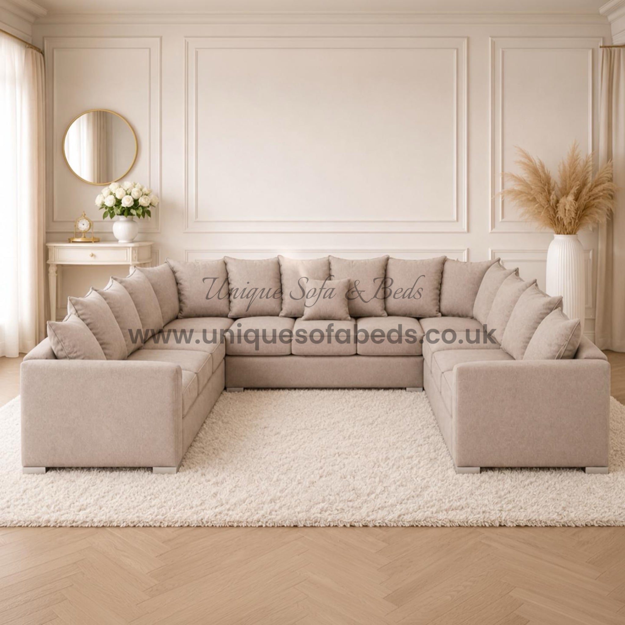 Windsor U Shape Sofa – Luxury Scatter Back Fabric U Shape Sofa