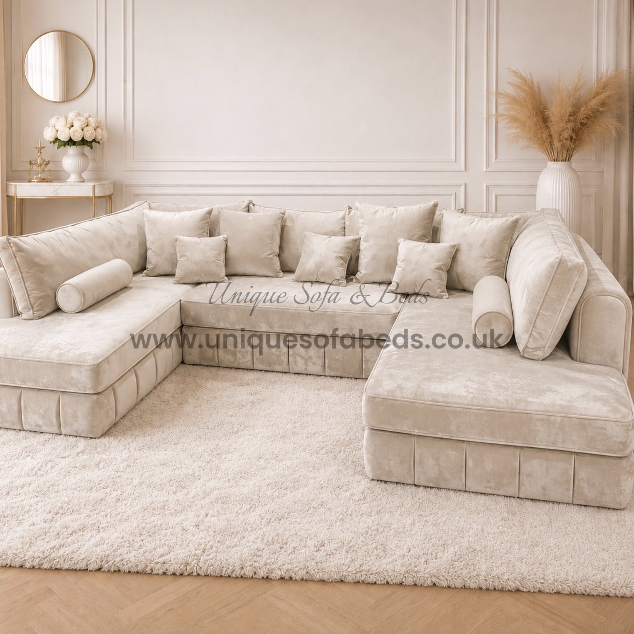 Lilly U Shape Chaise Sofa – Luxury Deep Seat U Shape Sofa with Channel Detailing