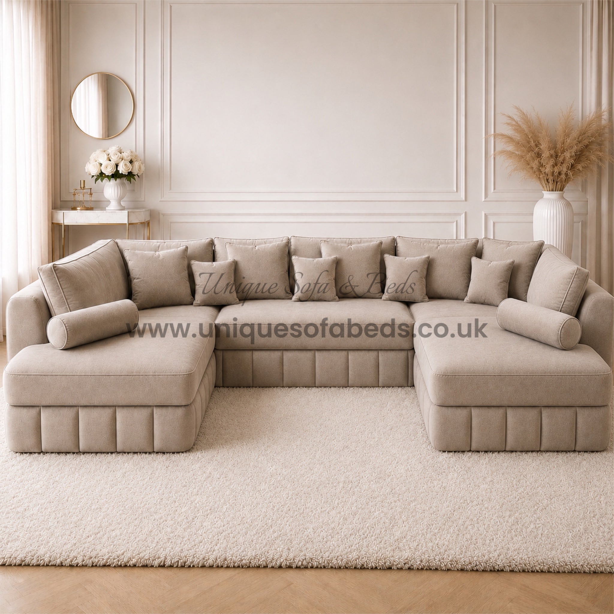 Lilly U Shape Chaise Sofa – Luxury Deep Seat U Shape Sofa with Channel Detailing