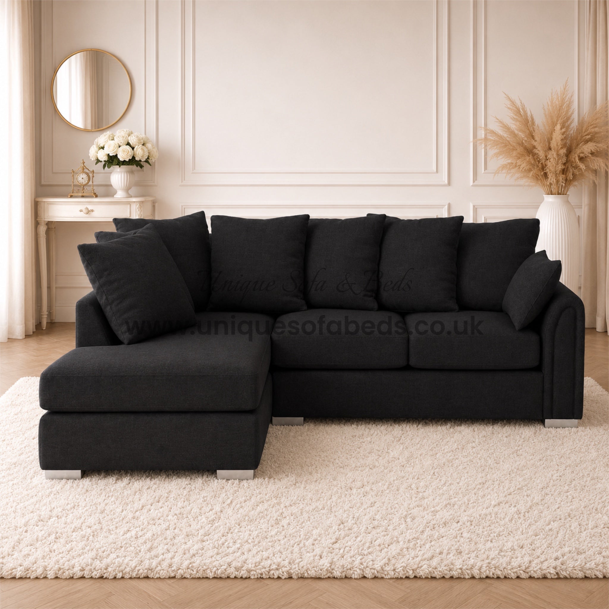 Windsor L Shape Chaise Sofa – Luxury Scatter Back Fabric Chaise Sofa