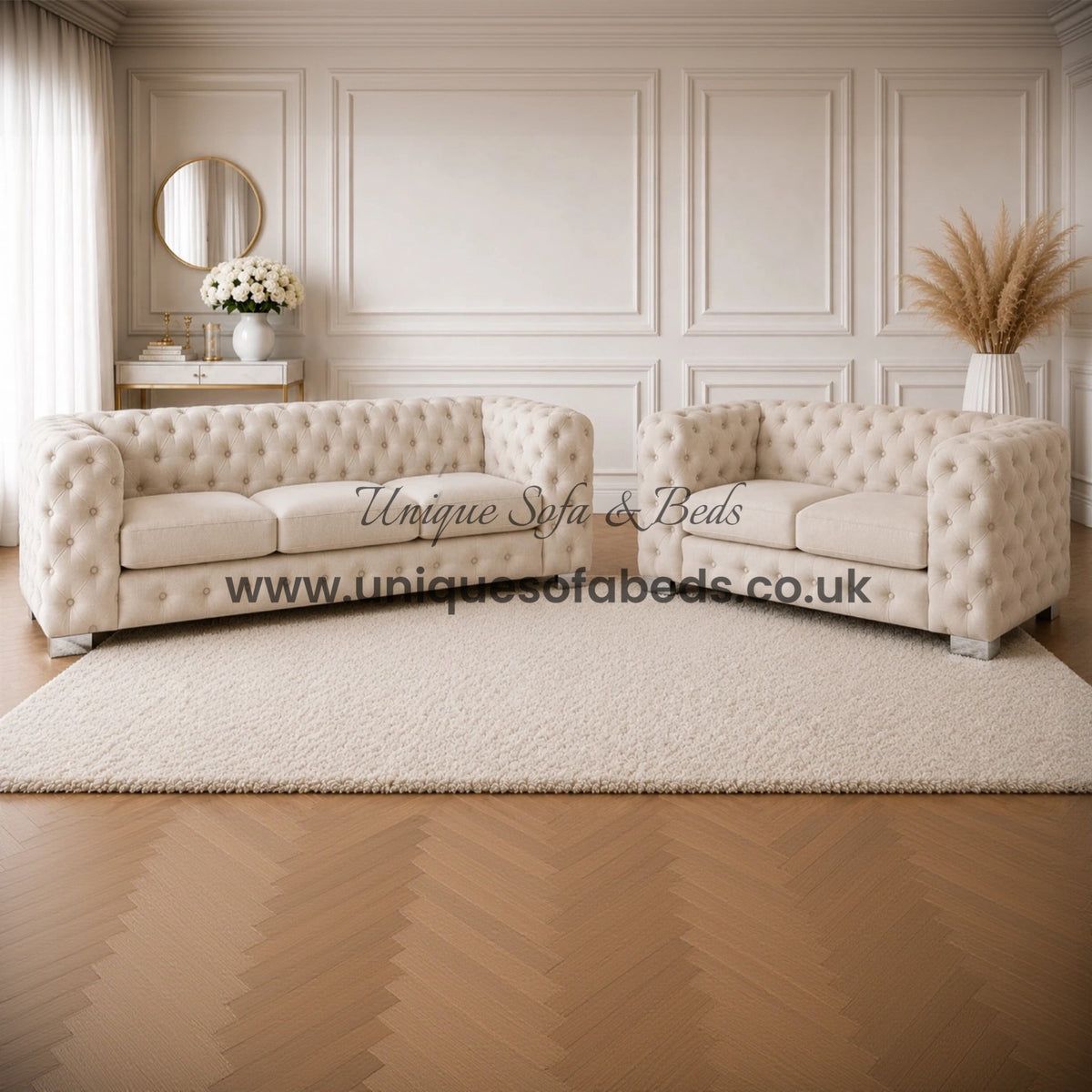 Jaguar Luxurious Chesterfield L Shape Chaise Sofa – Luxury Buttoned Velvet Sofa