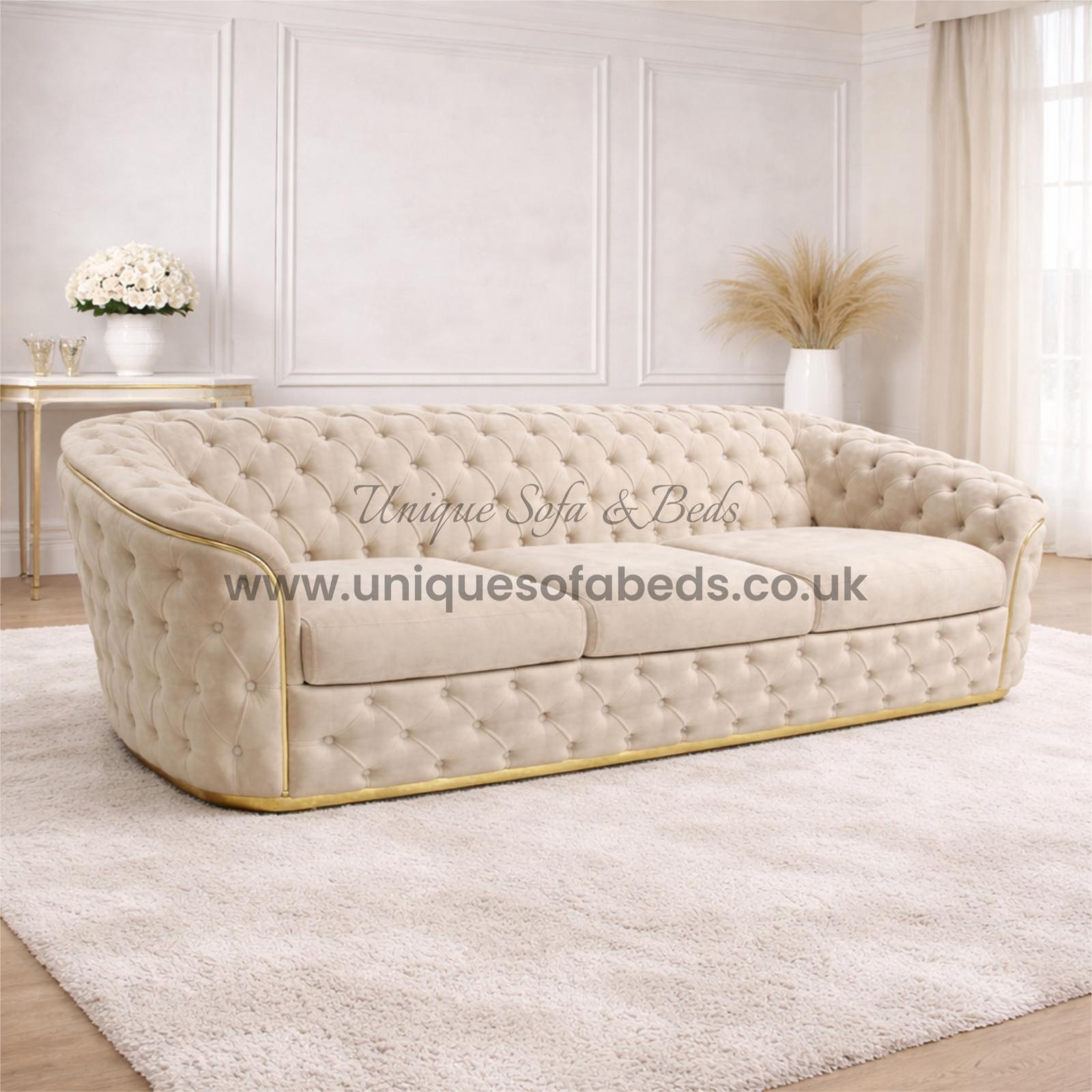 Khalifa 3 Seater Chesterfield Sofa with Gold or Chrome Trim