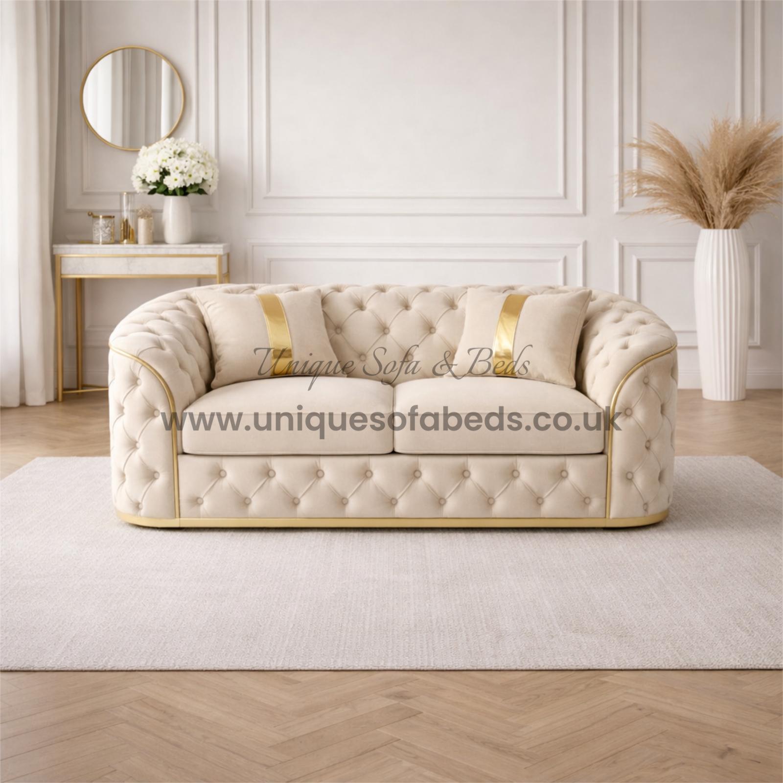 Khalifa 3 + 2 Chesterfield Sofa Set with Gold or Chrome Trim