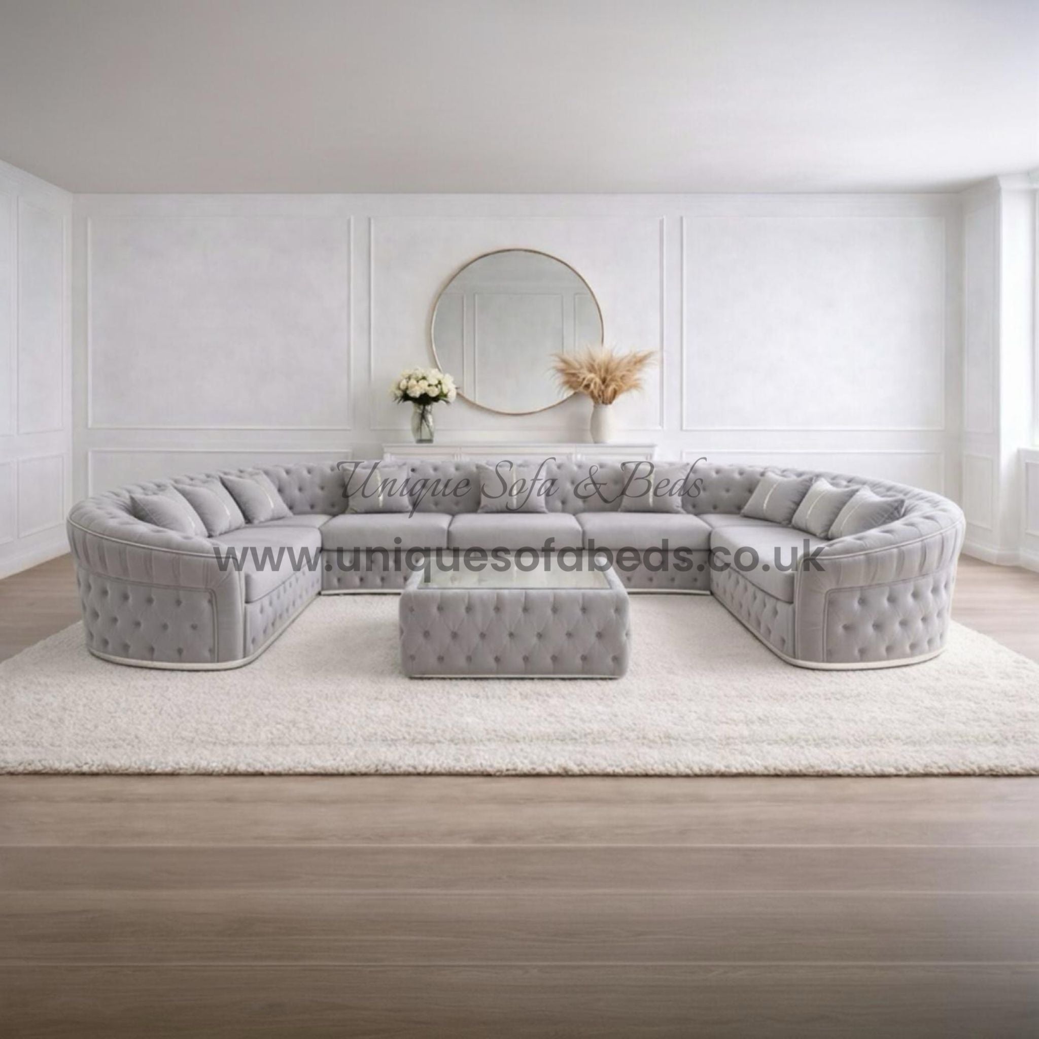 Ambassador U Shape Chesterfield Sofa with Gold or Chrome Trim