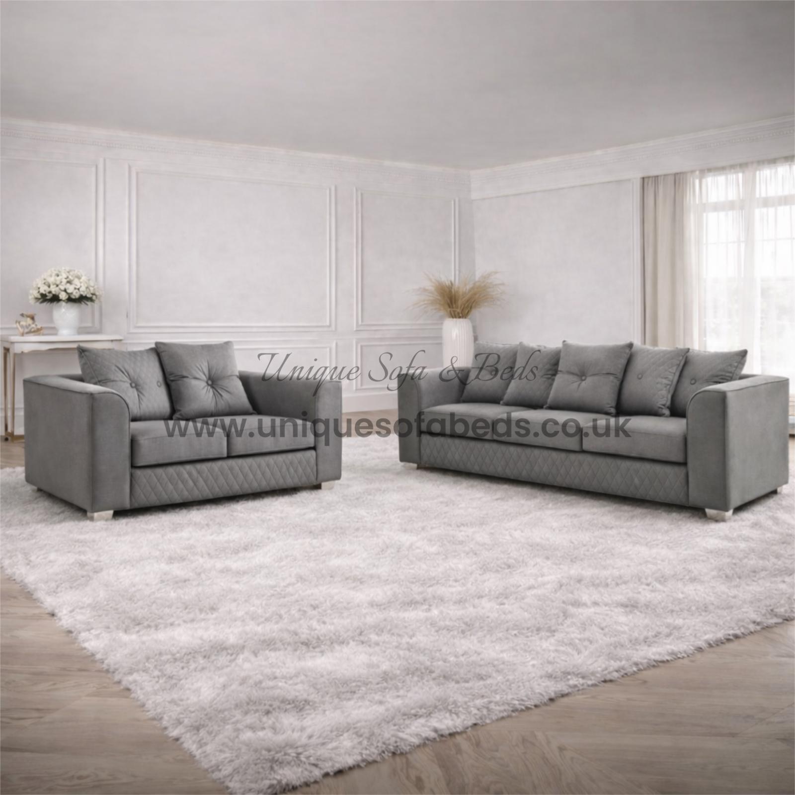 Victoria 3 + 2 Seater Sofa Set – Modern Quilted Velvet Sofa